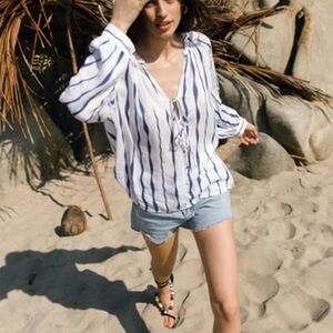 Rails navy and white striped linen blouse